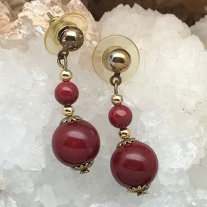 Red/Burgundy/Maroon & Gold Fashion Dangle Earrings